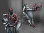  against_wall alien armor balls big_butt big_penis black_pussy_juice bleachedleaves butt colored_pussy_juice female from_behind_(disambiguation) frost_(warframe) male male/female not_furry penetration penis precum size_difference smaller_male tenno thick_thighs trinity_(warframe) unusual_pussy_juice video_games warframe 