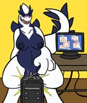  2017 anthro big_breasts blush breasts computer destruction digital_media_(artwork) eyes_closed female grinding legendary_pok&eacute;mon looking_pleasured lugia nintendo nipples nude open_mouth pok&eacute;mon pok&eacute;mon_(species) pussy pussy_juice sitting smile solo tempest_(xsomeonex) tongue trout_(artist) vaginal video_games 