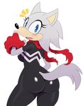  anthro blue_eyes blush butt butt_pose canine custom_character_(sonic_forces) fangs female looking_at_viewer looking_back mammal open_outh simple_background solo sonic_(series) sonic_forces sssonic2 teeth white_background wolf 