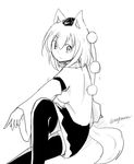  animal_ears black_legwear black_skirt breasts eyebrows_visible_through_hair greyscale hat inubashiri_momiji leg_up looking_at_viewer medium_breasts monochrome outstretched_arm outstretched_leg pom_pom_(clothes) skirt tail taurine_8000mg thighhighs tokin_hat touhou twisted_torso twitter_username wide_sleeves wolf_ears wolf_tail zettai_ryouiki 