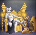  2017 4_toes 5_fingers anthro belly big_belly candle canine chair claws clothing digital_media_(artwork) duo egyptian feet fehrar female fennec foot_fetish foot_lick fox fur green_eyes hair hi_res licking male mammal pawpads paws pregnant sidnithefox size_difference smaller_version_at_source throne toe_claws toes tongue tongue_out wolf 