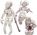  breasts bubble_head_nurse cleavage commentary_request faceless faceless_female gloves hat highres large_breasts monster_girl multiple_views no_humans nurse nurse_cap sido_(slipknot) silent_hill silent_hill_2 
