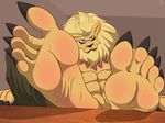  5_toes abs anthro barefoot biceps big_feet claws clothed clothing digimon feet feline foot_fetish foot_focus humanoid_feet leomon male mammal muscular muscular_male pecs simple_background soles solo toes zp92 