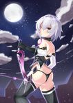  absurdres arikawa_rui arm_belt ass bandaged_arm bandages black_panties butt_crack dagger dual_wielding facial_scar fate/apocrypha fate/grand_order fate_(series) full_moon gloves green_eyes highres holding holding_knife jack_the_ripper_(fate/apocrypha) knife lowleg lowleg_panties moon night night_sky outdoors panties reverse_grip scar scar_across_eye scar_on_cheek shoulder_tattoo silver_hair single_glove sky solo star star_(sky) starry_sky tattoo underwear weapon white_hair 