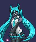  2017 anthro armwear blue_background blue_eyes blue_hair canine clothing cosplay detached_sleeves feline female fox furball furball_(character) hair hand_on_hip hatsune_miku headphones heterochromia hybrid legwear long_hair looking_at_viewer mammal necktie open_mouth pigtails portrait shirt simple_background skirt solo thigh_highs three-quarter_portrait vocaloid yellow_eyes 