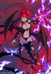  bare_shoulders demon_girl demon_horns demon_tail demon_wings deviantartzombiesmile earrings fingernails fire forehead_jewel green_eyes grin horns jewelry navel original plant pointy_ears purple_fire red_hair revealing_clothes sharp_fingernails smile spikes spines tail thorns vines wings 