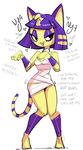  &lt;3 2017 animal_crossing ankha anthro armband bandage bedroom_eyes blue_hair breasts cat dancing dbaru digital_media_(artwork) egyptian english_text eyeshadow fangs feline female fur hair half-closed_eyes hi_res legband looking_at_viewer makeup mammal nintendo open_mouth pose seductive shot_hair sketch solo striped_tail stripes text video_games yellow_fur 