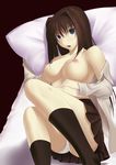  aoba_(tomoyuki) aozaki_aoko bed blue_eyes breasts brown_hair hair_intakes highres large_breasts long_hair mahou_tsukai_no_yoru nipples no_bra panties skirt solo underwear 