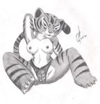  breasts countershading fatman84 feline female greyscale kung_fu_panda mammal master_tigress monochrome nipples panties plain_background sitting solo spread_legs spreading tiger underwear white_background 