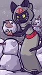 &lt;3 :3 anthro arepo black_fur carrot cat clothed clothing critter_coven feline female food fur gloves green_eyes lucheek mammal robe smile snow snowing snowman solo vegetable 
