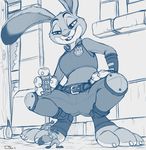  anthro canine claws clothed clothing disney duo female fox fur judy_hopps lagomorph larger_female macro male mammal micro monochrome nick_wilde open_mouth rabbit shrinking size_difference spray teaselbone toe_claws toes zootopia 