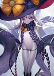  abigail_williams_(fate/grand_order) black_bow black_panties bow claws elbow_gloves fate/grand_order fate_(series) gloves hat keyhole long_hair looking_at_viewer mins_(minevi) navel orange_bow pale_skin panties purple_eyes red_eyes silver_hair solo underwear witch_hat 