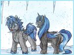  ambiguous_gender black_fur blue_feathers blue_hair equine fan_character feathered_wings feathers female fur hair horn icicle mammal my_little_pony snow snowdrift sungon tongue tongue_out winged_unicorn wings 