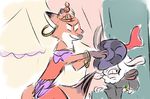  2016 4_fingers anthro bracelet canine caprine claude_frollo clothed clothing colored_sketch crossdressing crossover dawn_bellwether digital_drawing_(artwork) digital_media_(artwork) dipstick_ears dipstick_tail disney duo ear_piercing esmeralda_(victor_hugo) eyes_closed female fox fur gloves_(marking) hat jewelry judylavernehopps male mammal markings multicolored_tail nick_wilde orange_fur parody piercing ring sheep smile the_hunchback_of_notre_dame white_wool wool zootopia 