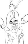  anthro canine cum cum_drip cum_on_face cum_on_hand cum_on_tongue disembodied_penis dripping foursome greyscale group group_sex half-erect humanoid_penis komponi male male/male mammal monochrome nude penis sex sketch smile tongue tongue_out 
