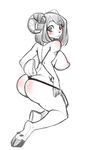  2016 absurd_res animal_humanoid blush breasts butt butt_blush caprine cloven_hooves curved_horn eyelashes female goat hair hi_res hooves horn humanoid looking_back mammal nipples simple_background sketch solo suelix white_background 