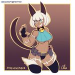  2017 animal_humanoid blue_eyes breasts cat_humanoid claws clothed clothing feline female fingerless_gloves gloves hair hi_res humanoid mammal nadia_fortune nekocrispy scar short_hair skullgirls solo under_boob white_hair 