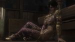  3d bayonetta bayonetta_(character) black_hair breasts glasses high_heel_boots isabella_valentine_(cosplay) short_hair sitting soul_calibur thigh_boots 