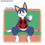  2017 animal_crossing anthro cat clothed clothing feline hi_res looking_at_viewer male mammal nekocrispy nintendo red_eyes rover_(animal_crossing) sitting solo video_games 