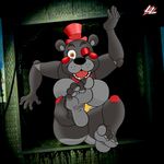  amber_eyes anthro bear breasts crossgender featureless_breasts feet female five_nights_at_freddy&#039;s freddy_fazbear&#039;s_pizzeria_simulator hat headwear humanoid_feet lazzylad lefty_(fnaf) looking_at_viewer machine mammal nude one_eye_closed robot sloes solo teeth toes tongue top_hat video_games wink 