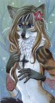  anthro black_nose blue_eyes canine female flower fox gloves_(marking) hair mammal markings navel neck_tuft nekoart nude plant solo tuft whiskers white_belly 