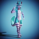  3d_(artwork) 4_toes 5_fingers clothing collar digital_media_(artwork) dragon endless_(artist) girly hi_res horn legwear male penis red_eyes socks thigh_socks toeless_socks toes 