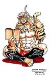  2017 anthro book feline fur lin_hu male mammal nekojishi simple_background sitting solo tagme tiger white_background 