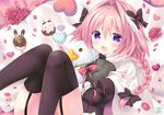  all_male astolfo bow braids cape chocolate fang fate/apocrypha fate/grand_order fate_(series) flowers garter_belt long_hair male petals pink_hair ponytail purple_eyes ribbons rose stockings tagme_(artist) thighhighs trap waifu2x watermark 