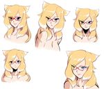  00s 1girl blonde_hair character_request character_sheet female glasses lilith-soft long_hair looking_at_viewer nude shiny_skin simple_background smile solo taimanin_(series) taimanin_asagi taimanin_asagi_battle_arena white_background zol 