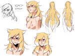  00s 1girl ass blonde_hair breasts character_request character_sheet female glasses lilith-soft long_hair nipples nude shiny_skin simple_background smile solo taimanin_(series) taimanin_asagi taimanin_asagi_battle_arena white_background zol 