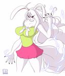  2017 anthro big_breasts breasts carrot_(one_piece) claws clothing electricity eyelashes female fur hair lagomorph lionalliance long_hair mammal minkmen_(one_piece) one_piece rabbit red_eyes simple_background skirt smile solo white_background white_fur 