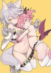  :o animal_ears armlet armor ass bare_shoulders bikini_armor blade_(galaxist) boots breasts bright_pupils cleavage commentary_request demon_girl detached_collar earrings emelia_pris fang flat_chest full_body gloves grey_footwear hug jewelry low_wings multiple_girls navel parted_lips pink_eyes pink_footwear pink_hair pointy_ears pop-up_story rita_drake short_hair short_twintails silver_hair simple_background small_breasts smile succubus tail thigh_gap thighhighs twintails white_legwear wings wolf_girl yellow_background yellow_eyes 