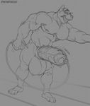  anthro balls big_balls erection feline greyscale huge_balls humanoid_penis hyper hyper_balls hyper_penis male mammal masturbation monochrome muscular muscular_male nipples panther penis penis_pump sketch solo spiritraptor standing 