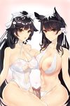  2girls :o animal_ears areolae asymmetrical_docking atago_(azur_lane) azur_lane bangs bikini black_hair bow breast_press breasts brown_eyes censored choker criss-cross_halter cum cum_on_body cum_on_lower_body cum_on_stomach error_dot eyebrows_visible_through_hair flower hair_bow hair_flaps hair_flower hair_ornament hair_ribbon halterneck heart heart_censor hetero highres large_breasts long_hair looking_at_viewer mole mole_under_eye multiple_girls navel nipples one-piece_swimsuit penis ponytail pov ribbon see-through smile swept_bangs swimsuit takao_(azur_lane) very_long_hair white_bikini white_bow white_ribbon white_swimsuit 