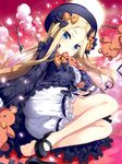  abigail_williams_(fate/grand_order) bangs biting black_bow black_dress black_footwear black_hat blonde_hair bloomers blue_eyes blush bow bug butterfly cameltoe cloud cloudy_sky dress ear_biting eyebrows_visible_through_hair fate/grand_order fate_(series) fujima_takuya hair_bow hat high_heels insect key long_hair long_sleeves looking_at_viewer mary_janes object_hug orange_bow parted_bangs polka_dot polka_dot_bow shoes single_shoe sky sleeves_past_wrists solo stuffed_animal stuffed_toy teddy_bear underwear white_bloomers 
