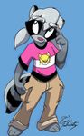  2015 anthro blue_background blue_eyes clothed clothing danielle_(sabrina_online) eric_schwartz eyewear female fur glasses grey_fur grey_hair hair hybrid mammal pink_nose procyonid raccoon sabrina_online simple_background skunk solo young 