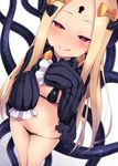  :q abigail_williams_(fate/grand_order) bangs bikini black_bikini blonde_hair blush bow breasts breath bright_pupils closed_mouth dutch_angle fate/grand_order fate_(series) foreshortening gradient gradient_background hair_bow half-closed_eyes hat highres keyhole legs_together long_hair long_sleeves looking_at_viewer lowleg lowleg_bikini naughty_face parted_bangs pink_eyes pussy_juice satou_kuuki sidelocks simple_background sleeves_past_fingers sleeves_past_wrists small_breasts solo string_bikini swimsuit tentacles tongue tongue_out very_long_hair 