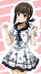  alternate_costume black_hair clenched_hands collarbone cowboy_shot dress eyebrows_visible_through_hair fubuki_(kantai_collection) green_eyes kantai_collection looking_at_viewer low_ponytail okuba pleated_dress sailor_dress short_hair short_ponytail sidelocks smile solo 