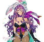  animal_ears breasts bunny_ears bunnysuit camilla_(fire_emblem_if) cleavage fire_emblem fire_emblem_heroes fire_emblem_if gloves hair_over_one_eye large_breasts lips long_hair looking_at_viewer pantyhose pomme_(lazzledazzle) purple_eyes purple_hair simple_background solo very_long_hair wavy_hair 