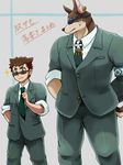  bodyguard canine clothing doberman dog eyewear human male mammal muscular muscular_male suit sunglasses tokyo_afterschool_summoners xolotl らいあ 