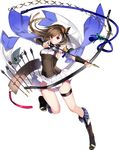  arrow boots bow_(weapon) breasts brown_hair butterfly_hair_ornament empty_eyes full_body hair_ornament holding holding_arrow holding_bow_(weapon) holding_weapon large_breasts nagato_shizuki_(oshiro_project) official_art oshiro_project oshiro_project_re pleated_skirt quiver red_eyes skirt transparent_background weapon white_skirt yuuki_kira 