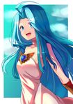  :d absurdres ahoge blue_eyes blue_hair collarbone dress eyebrows_visible_through_hair granblue_fantasy highres long_hair lyria_(granblue_fantasy) open_mouth smile solo tsukui_kachou upper_body very_long_hair white_dress 