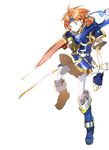  blue_eyes boots cape fingerless_gloves fire_emblem fire_emblem:_fuuin_no_tsurugi gloves male_focus noki_(affabile) red_hair roy_(fire_emblem) simple_background solo spiked_hair white_background 