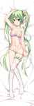  arm_at_side arm_up bangs bare_arms bare_shoulders bed_sheet bra breasts bug butterfly chestnut_mouth collarbone dakimakura eyebrows_visible_through_hair flower green_eyes green_hair groin hair_between_eyes hair_flower hair_ornament hatsune_miku insect long_hair lying medium_breasts navel nipples no_shoes on_back panties panty_pull parted_lips pulled_by_self purple_bra purple_panties solo thigh_strap thighhighs twintails underwear underwear_only very_long_hair vocaloid white_legwear xia_xiang_(ozicha) 