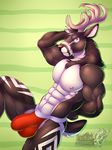  anthro antlers big_bulge bulge cervine clothing elk horn looking_at_viewer male mammal muscular muscular_male nipples smile solo underwear vallhund 