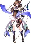  arrow boots bow bow_(weapon) breasts brown_hair butterfly_hair_ornament empty_eyes full_body hair_ornament holding holding_arrow holding_bow_(weapon) holding_weapon large_breasts long_hair nagato_shizuki_(oshiro_project) official_art oshiro_project oshiro_project_re pleated_skirt quiver red_eyes skirt smile solo transparent_background weapon white_skirt yuuki_kira 