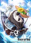  butterfly_net copyright_name day fish fishing_rod flower force_of_will hand_net hat leaf male_focus mayo_(becky2006) official_art panda sky solo sparkle sunflower towel water 