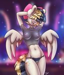  2017 absurd_res anthro anthrofied areola breasts clothed clothing cutie_mark equine feathered_wings feathers female hair hair_bow hair_over_eyes hair_ribbon hands_behind_head hi_res mammal midriff multicolored_hair multicolored_tail my_little_pony my_little_pony_the_movie navel nipples open_mouth open_smile panties pegasus ribbons smile solo songbird_serenade_(mlp) translucent transparent_clothing two_tone_hair underwear wings wooxx 