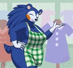  2017 animal_crossing anthro apron black_nose clothing ethanqix eyelashes eyes_closed female hand_on_hip hedgehog mabel_able mammal nintendo smile solo video_games 