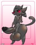  &lt;3 &lt;3_eyes anthro balls big_balls big_butt big_penis black_fur black_nose black_sclera blush butt digital_media_(artwork) embarrassed erection facial_markings feline fur hair hand_on_penis huge_balls huge_penis humanoid_penis hyper hyper_balls hyper_penis imp male mammal markings nipples nude penis poly_(toot) precum simple_background solo standing thick_thighs toot vein veiny_penis wide_hips 